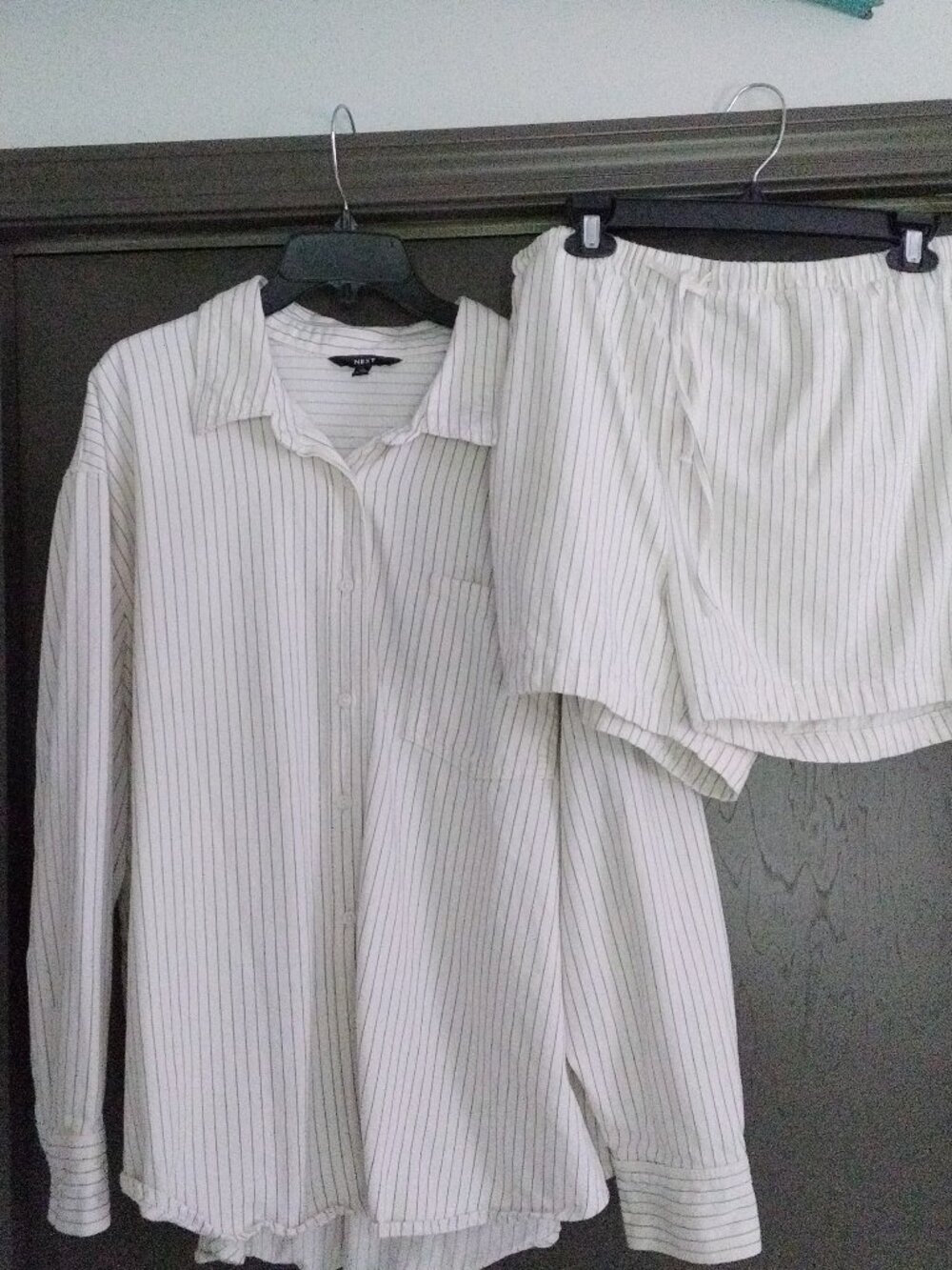 NEXT brand shorts and top cream with black pinstripe. Top size xlarge, shorts 12
